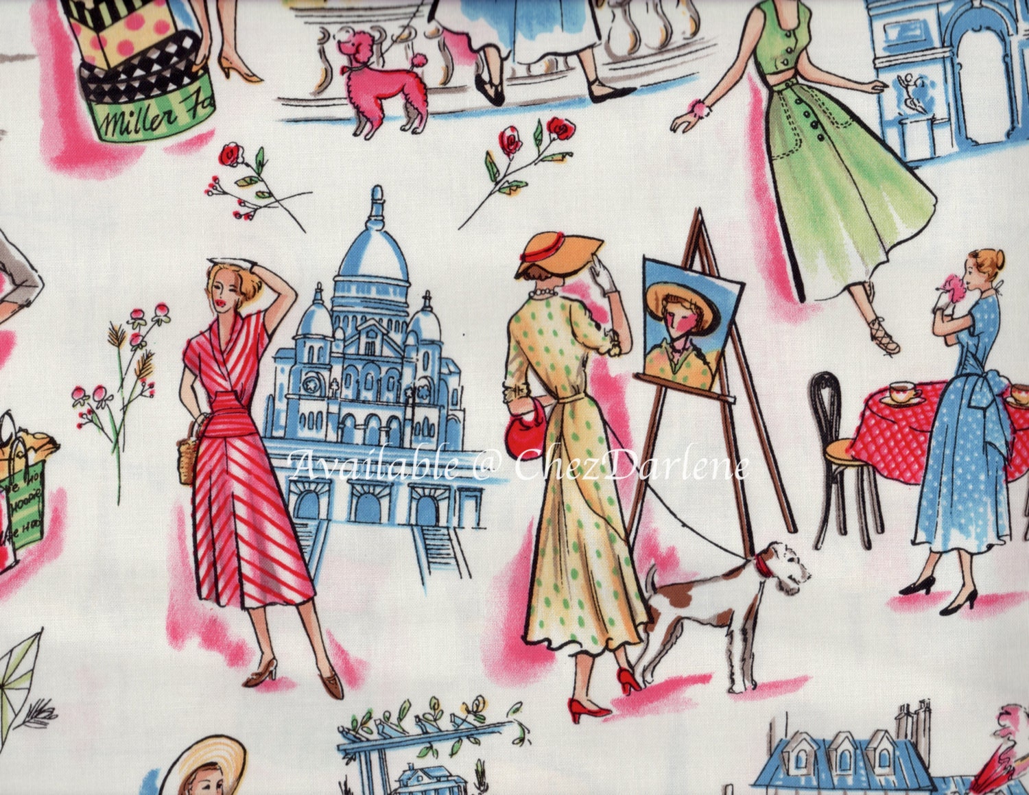 Paris Cotton Fabric French Theme Quilters Cloth by ChezDarlene