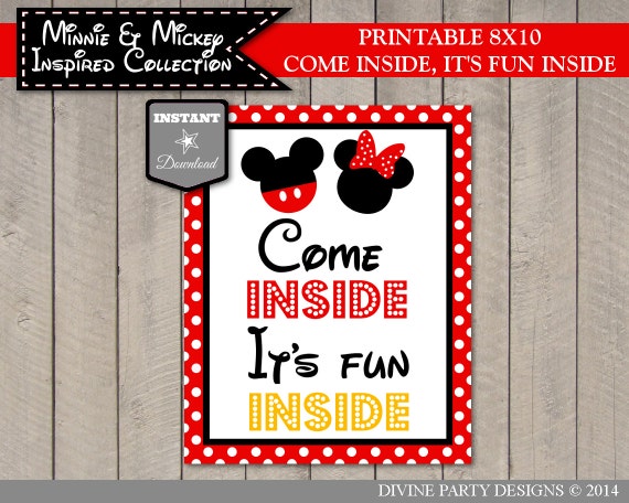 INSTANT DOWNLOAD Minnie and Mickey Come Inside, It's Fun Inside 8x10 ...