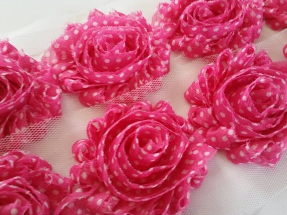 wholesale shabby chiffon flower hot pink white dot shabby wholesale shabby chiffon flower hot pink white dot shabby