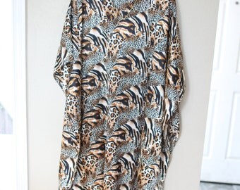 vintage leopard animal print oriental tunic caftan dress