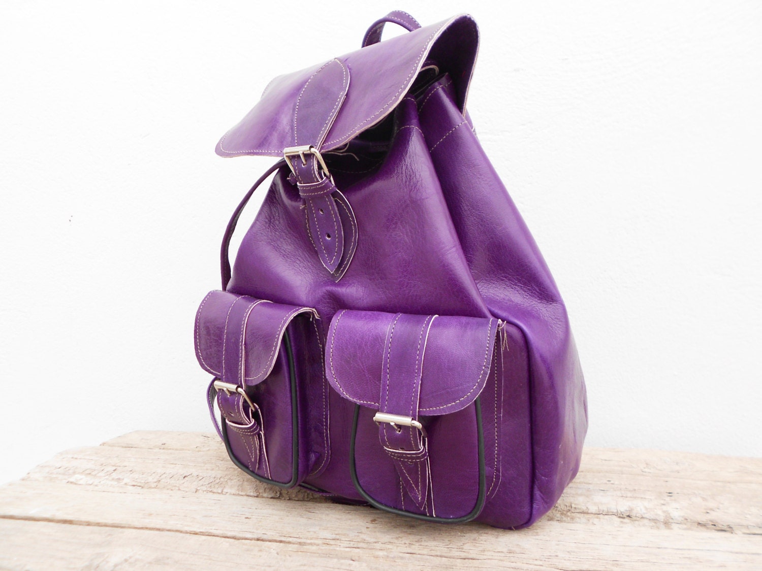 Purple Leather Backpack Bag IUCN Water