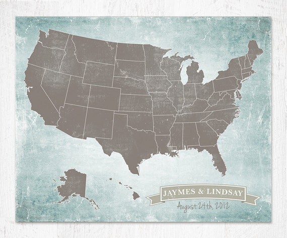 Custom Outlined States US Map art print / United States Map / 8x10 ...