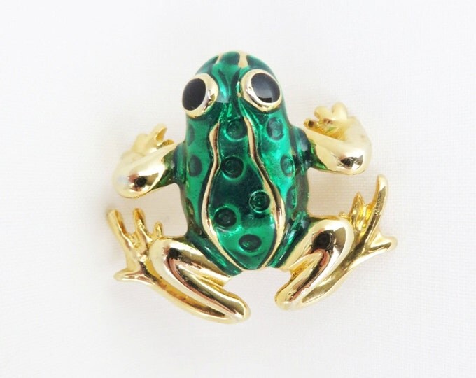 AAI Frog Brooch, Vintage Green Frog Brooch, Goldtone Frog Pin, Free Shipping