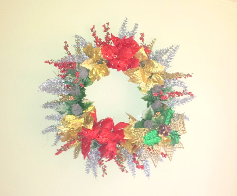 Christmas Glitter Wreath, Christmas Bling Wreath with Bow and Berries.Xmas Glitter Wreath,Xmas Door Decor,Christmas Poinsettia Berry Wreath