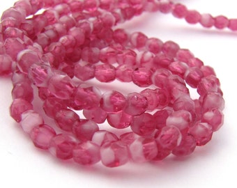 Pearl - Fuchsia 4mm Facet Round Czech Glass Fire Polished Beads 50pc #2800