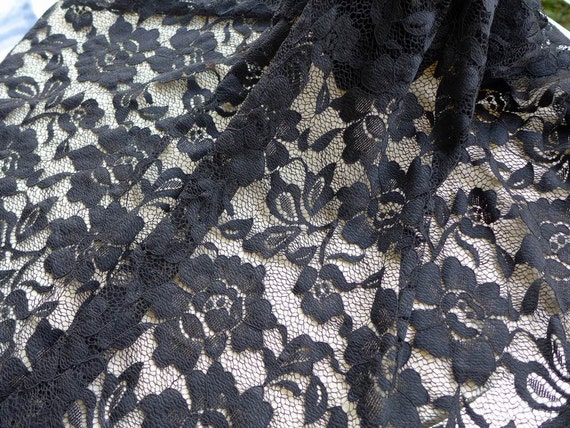 59 Black Roses Fabric Stretch Floral Lace Fabric for