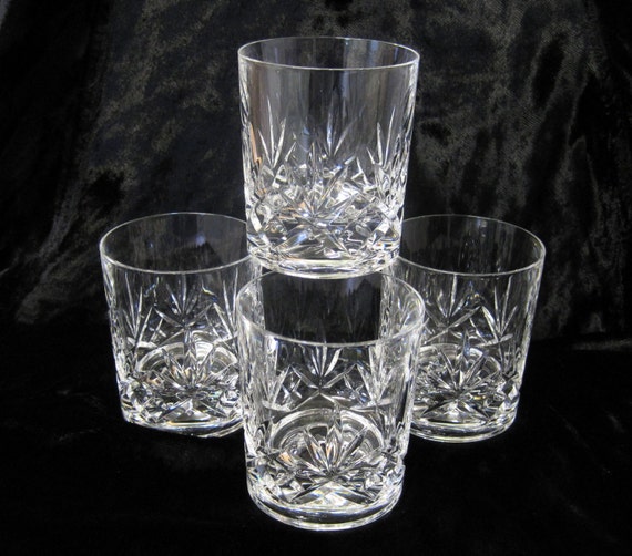 4 Large Hand Cut Lead Crystal Whisky Tumblers