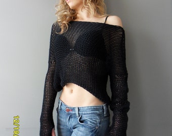 black knit cropped sweater