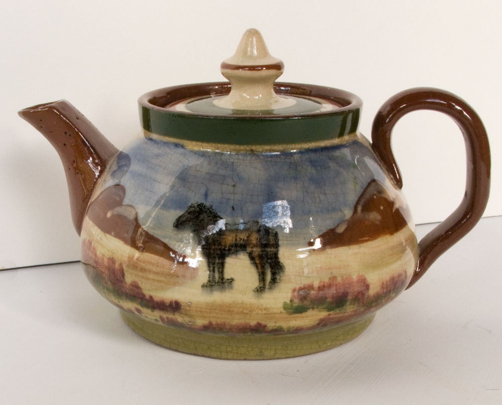 Royal Devon Art Pottery Exeter Teapot With Landscape and Horse