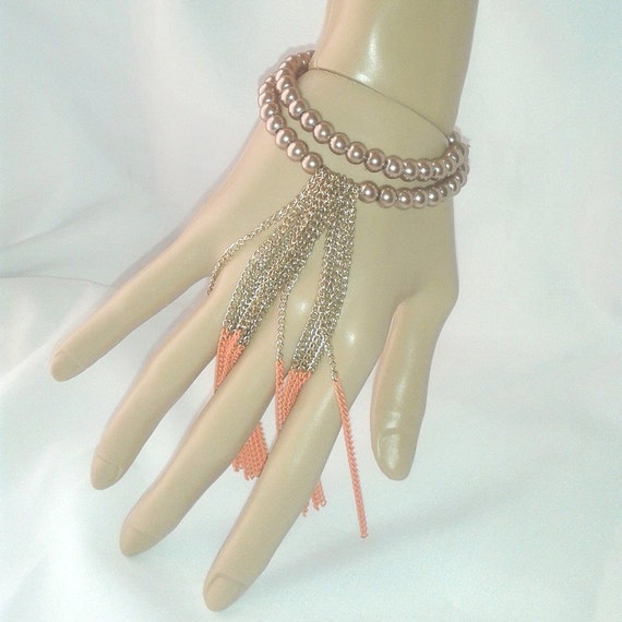 Items similar to Double Wire Bracelet with Gold & Orange Chain on Etsy