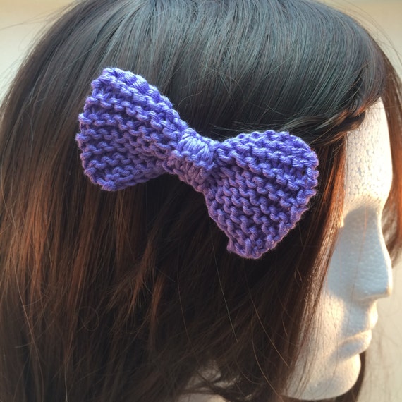 Purple knitted hair bow Knitted hair bow Knitted by SnugCreations