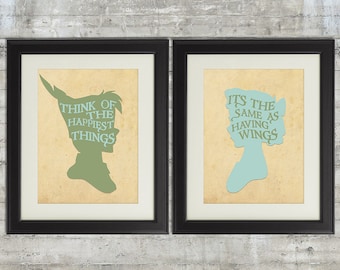 Peter Pan Nursery, Peter and Wendy, Think of The Happiest Things, set of 2 8x10 Nursery Art Prints, Neverland Series