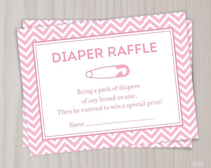 Chevron Diaper Raffle Ticket, Bright Pink Baby Shower Diaper Raffle Insert or Enclosure, Instant Download, Girl, Diaper Pins