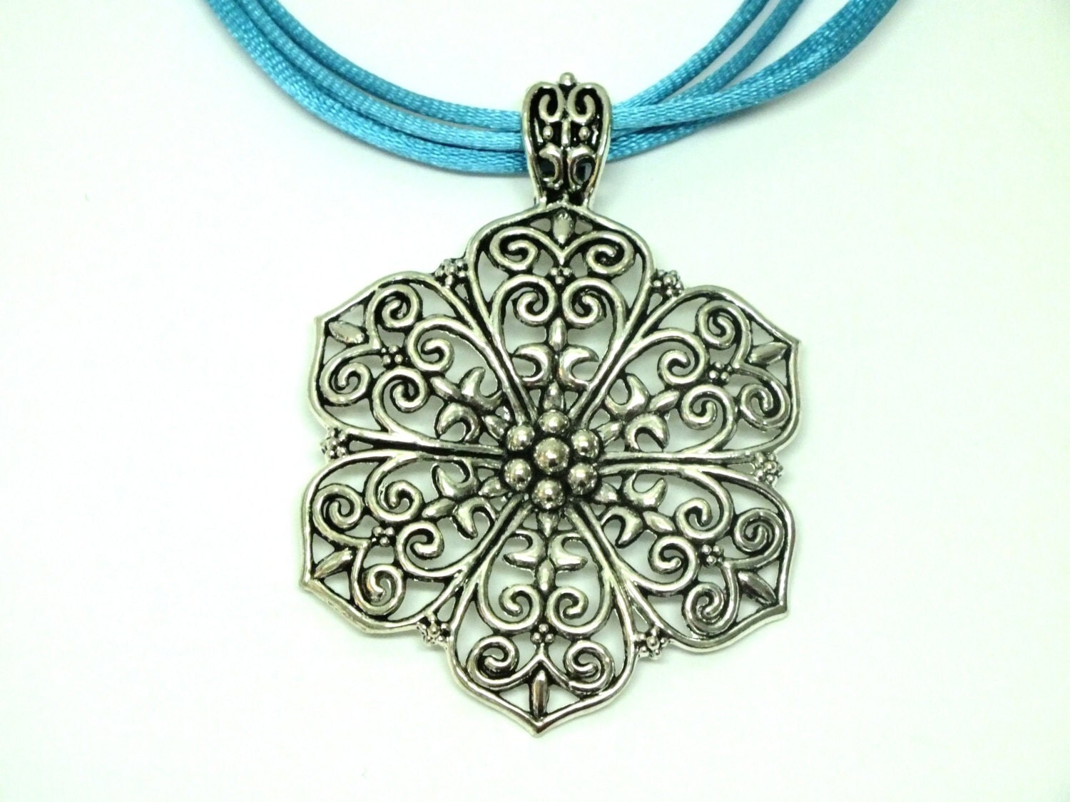 Turquoise Silk Cord Necklace Satin Cord Necklace by Hermitinas