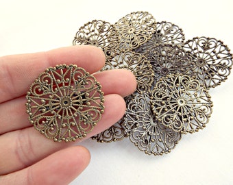 Bronze Brooch Base, 10 Filigree Brooch, Round Brooch Setting, 30mm Filigree Brooch, Brooch Backs, 10 Pin Brooch, Jewelry Supplies, UK Seller