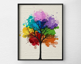 Tree Wall Art, Modern Home Decor, Tree Print, Modern Art Print, Nature Art Print, Tree Artwork, Rainbow Art, Chakra Art, Tree Poster, 0299