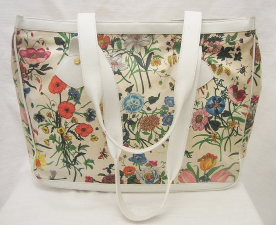 GUCCI 1970s Flora Floral Print Tote Bag by by VintageDressShoppe