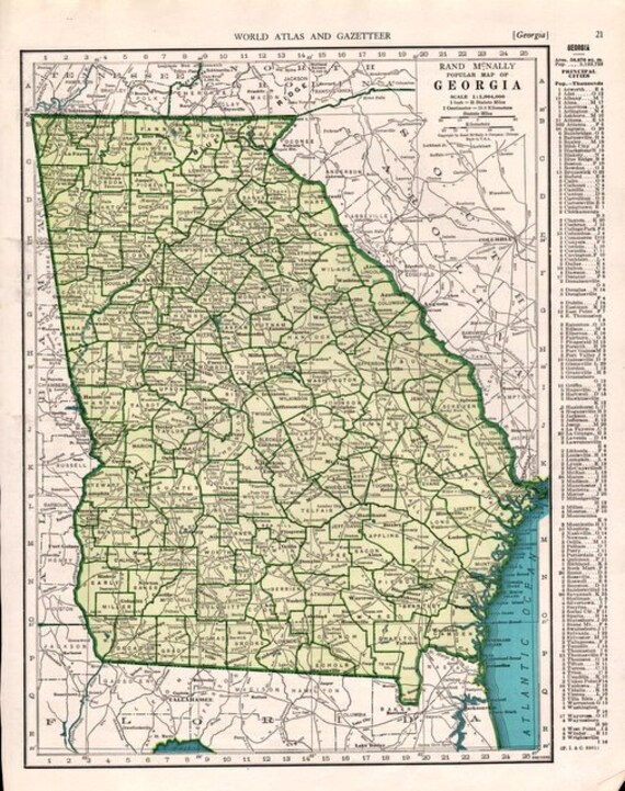 1945 Detailed Map Of Georgia For Decor By Catchingcanaries On Etsy