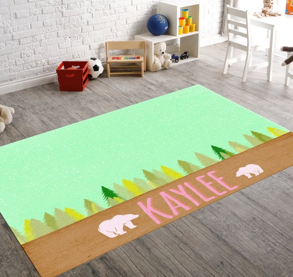 Baby Girl Rug Mint Rug Bear Rug Brown Rug Little by HawkerPeddler
