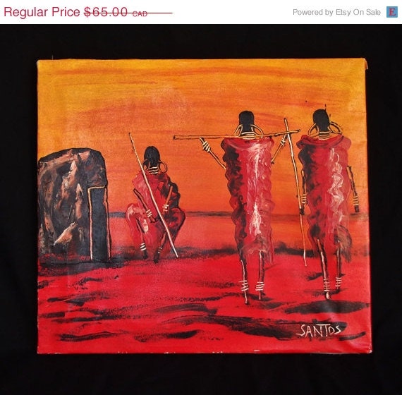 25 OFF Maasai Warriors Mid Century Abstract Painting by bequirksy