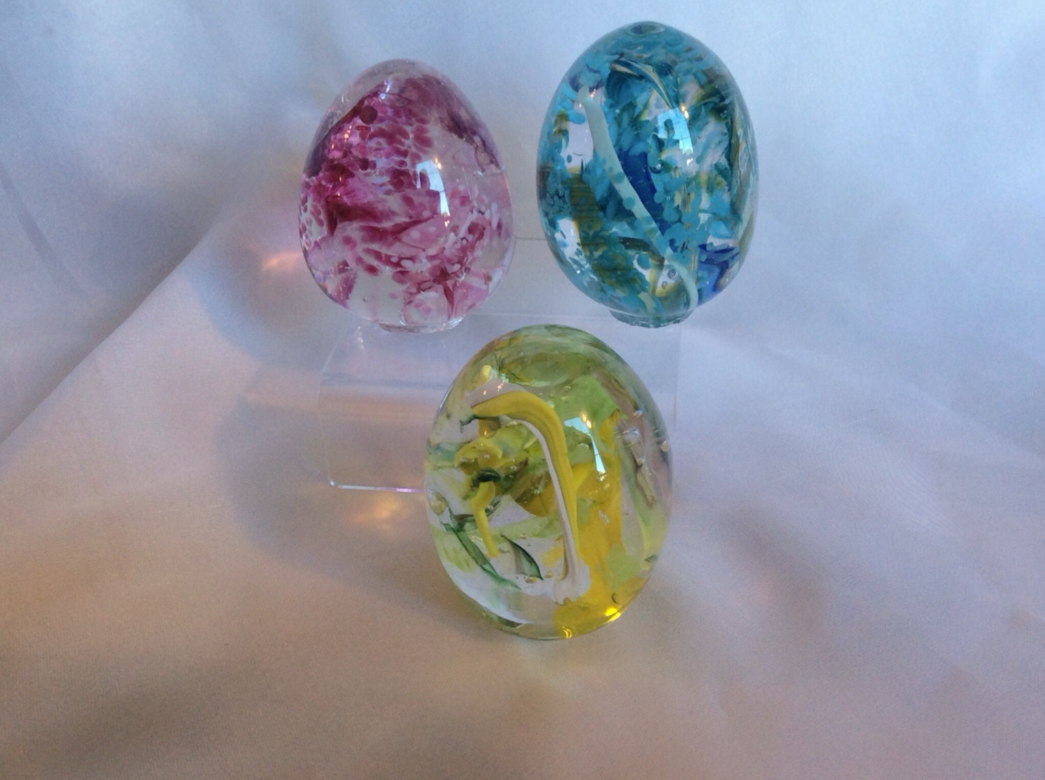 Blown Glass Egg Paperweight in Yellow. Hand Blown Glass