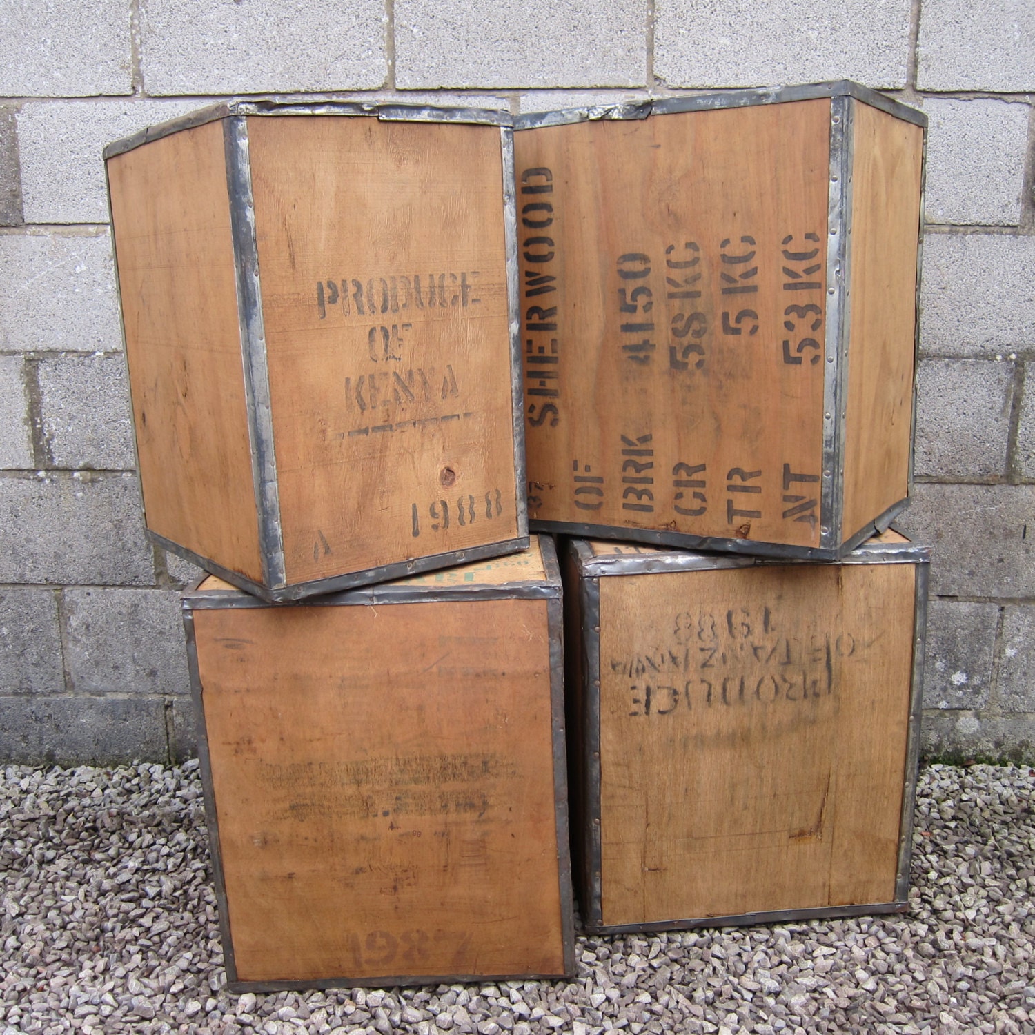 Original 1960s Wooden Vintage Tea Trunks Chests Box Old India London