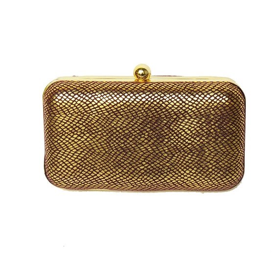 GOLD CLUTCH PURSE, Snake print gold box clutch Handmade Clutch ...