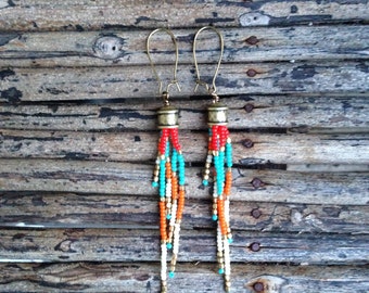 Long Beaded Earrings, Seed Bead Earrings, Boho Earrings, Boho Southwestern Earrings, Tassel Seed Bead Earrings