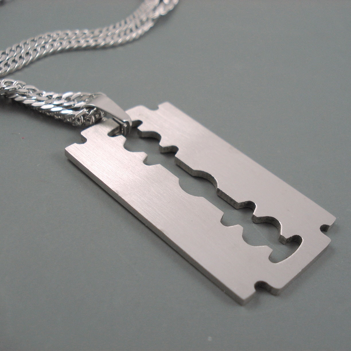 Razor Blade Pendant on 23 inch Stainless Steel Chain Large