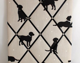 Fabric Pin Board in Black Labrador Dog Fabric - 40cm x 30cm (16" x 12"), Labrador Gift, Dog Noticeboard, Small Pin Board, Beige Noticeboard