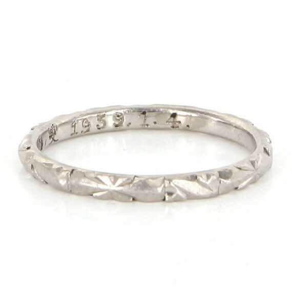 Items similar to Vintage Platinum Embossed Wedding Stack Band Ring Sz 5