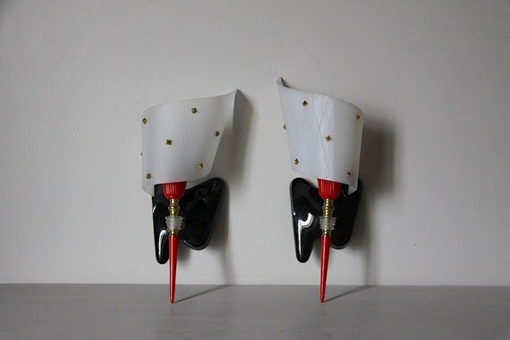 Set of 2 Mid Century Vintage Wall Sconces 1960s Rockabilly