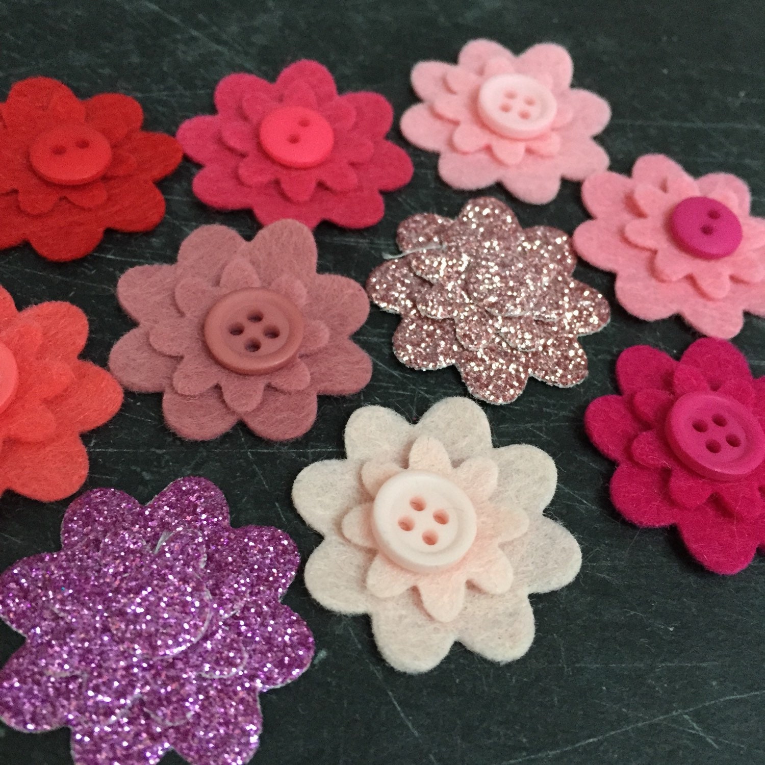 Die Cut Pink Felt Flowers and Pre Cut Glitter Flowers by OhMyFelt