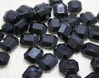 Vintage Jet Lucite Faceted Rectangle Beads (25 Pieces)