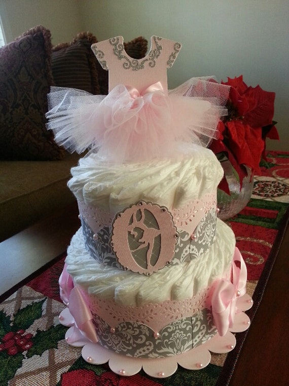 Two Tier Ballerina Diaper Cake / Pink And by