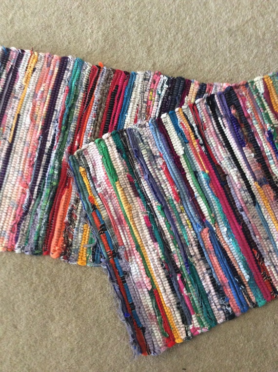 Small Rag Rugs Pair of 2 Chindi Rug Welcome Mats Bright