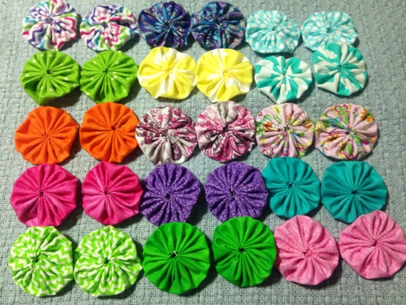 Fabric Yo-Yo Flowers Bright and Springy by SouthernGraceGift