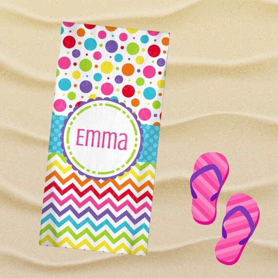 Personalized Rainbow Beach Towel Chevron by TheDreamyDaisy