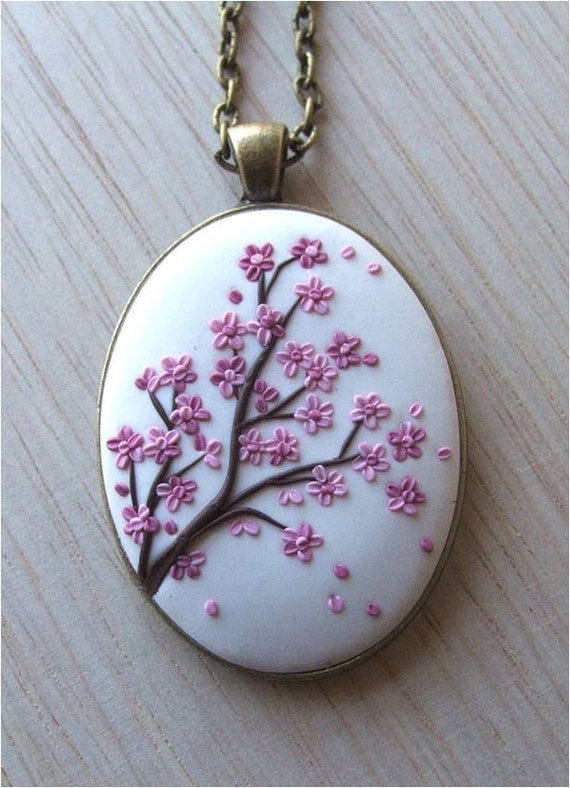 Sakura Flower Necklace Cherry Blossom Pendant Pink Flower Necklace ...
