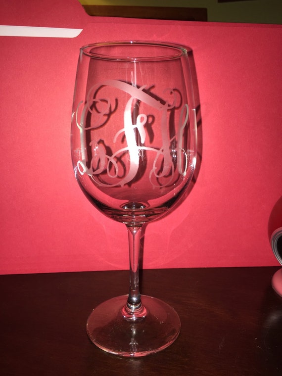 Etched Monogram Wine Glass