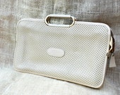Vintage Cream leather clutch // Etra Ivory leather handbag // vintage clutch