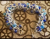 Silver and Blue Shaggy Loops Chainmaille Bracelet