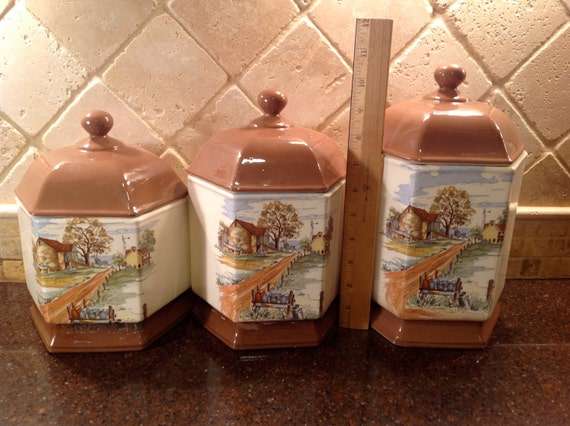 Vintage Ceramic Country Kitchen canisters farm by Lulubellebazaar