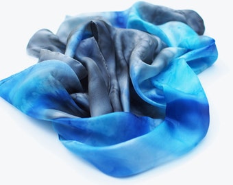 Turquoise and gray silk scarf, hand painted.