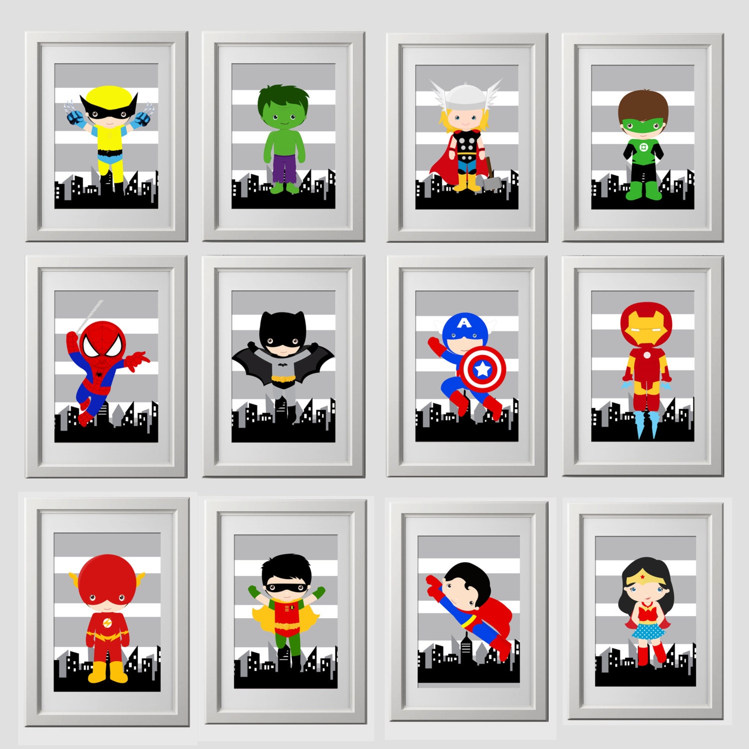 superhero wall art 12 actual PRINTS superhero wall prints
