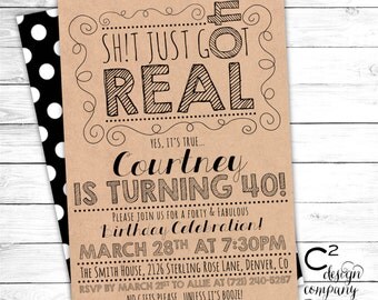 Sh!t Just Got Real 40th Birthday Invitation