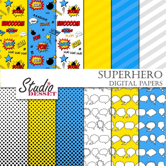 Superhero Digital Papers Comics Super Hero by StudioDesset on Etsy