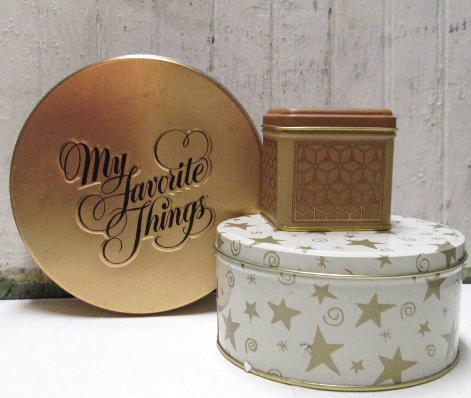 Vintage Metal Cookie TINS Lot, Kitchen Tin Box Collection, Gold