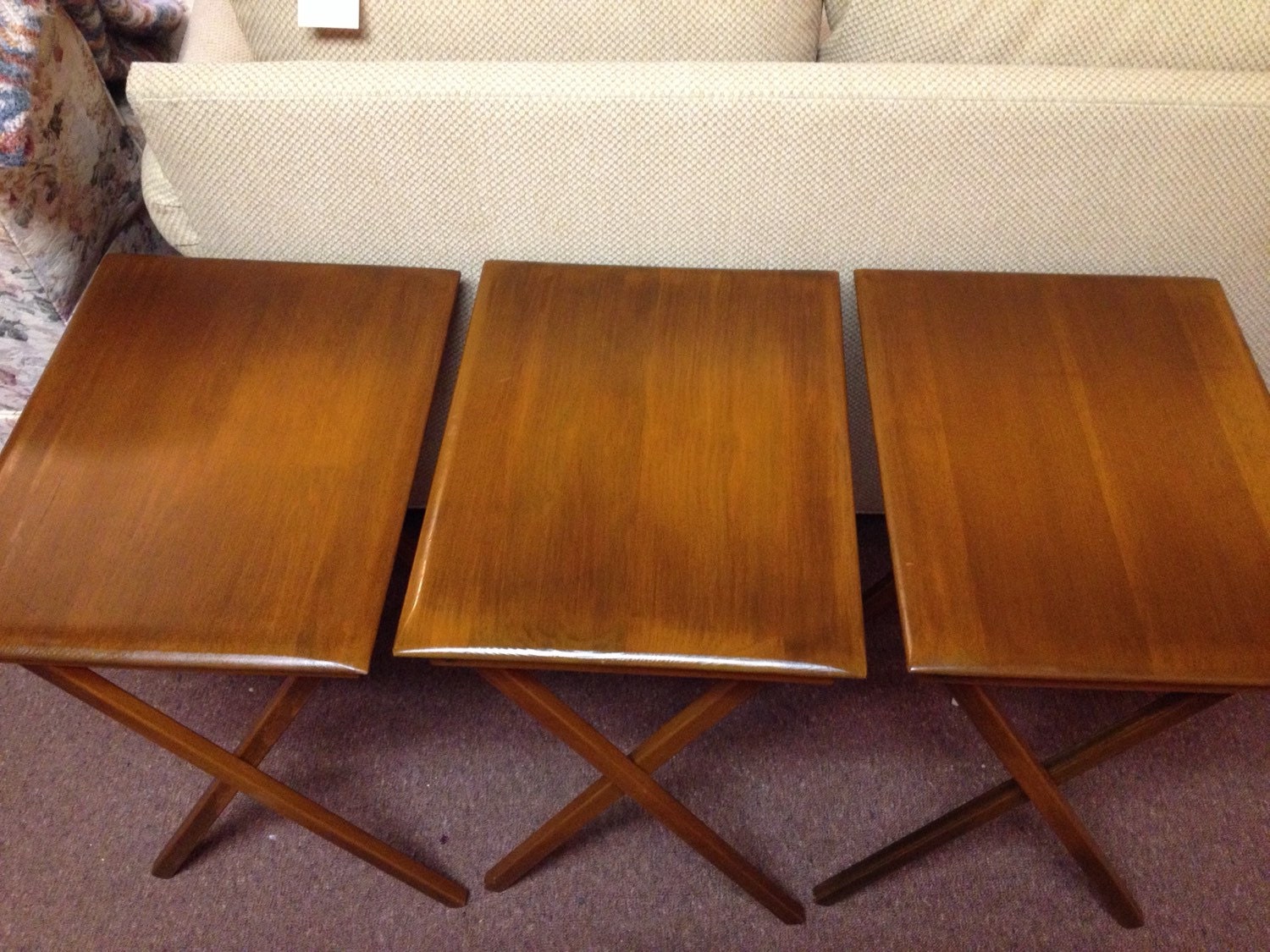 Set of 3 Vintage Wood Folding Trays/ TV Trays/ Folding Table