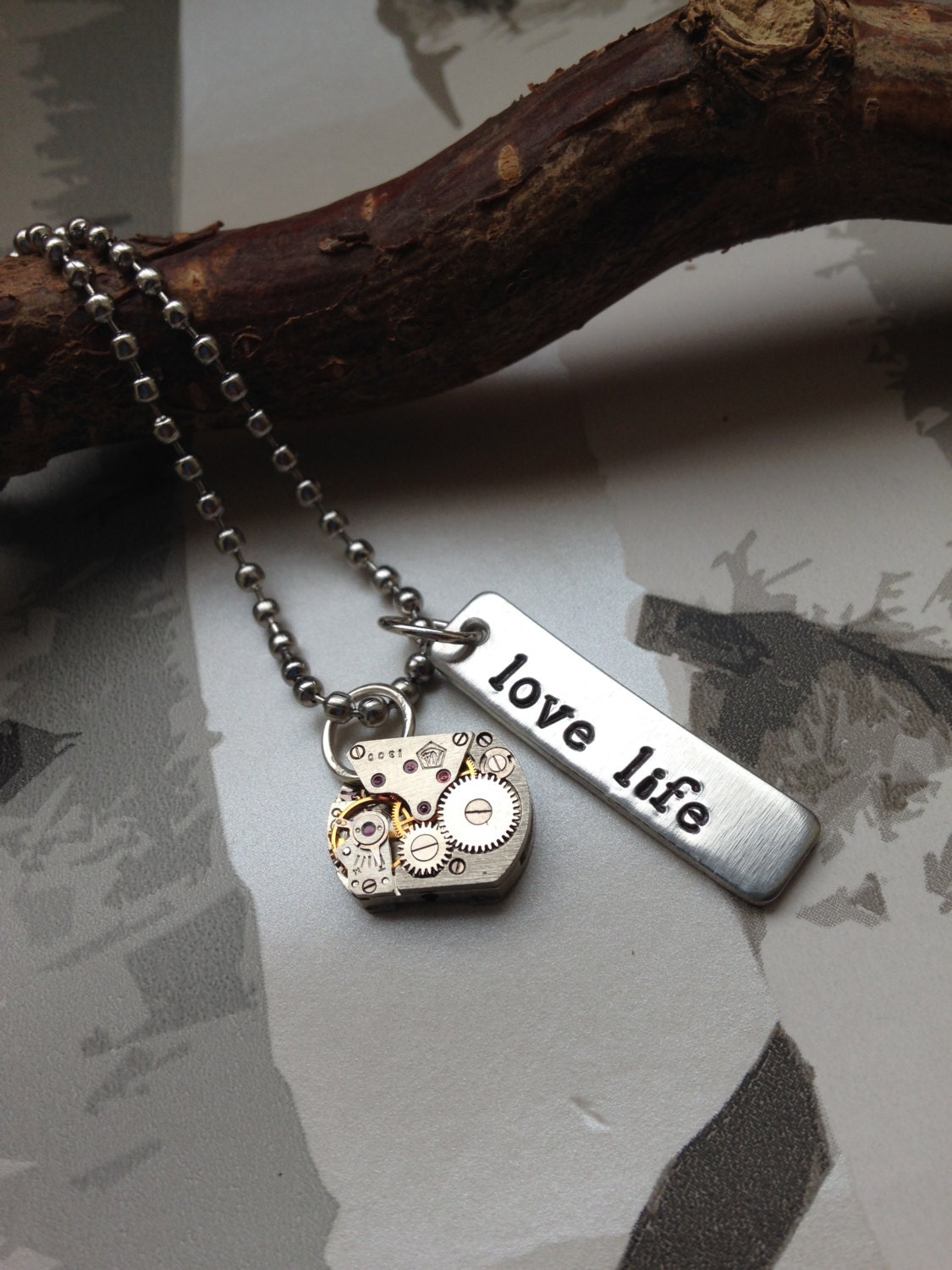 Handmade Love life watch necklace | Hand stamped necklace | Love | Time | Steampunk